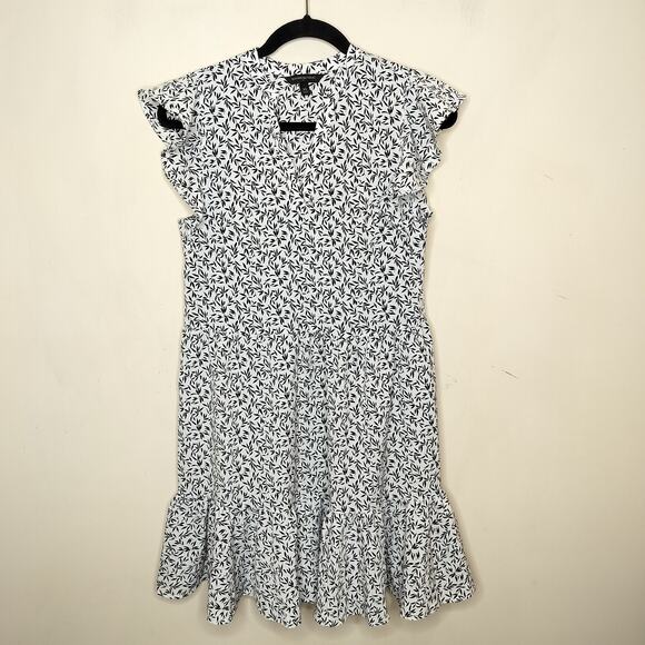 Banana Republic Dress Leaf Pattern Ruffle Hem Flutter Sleeve - Picture 1 of 8